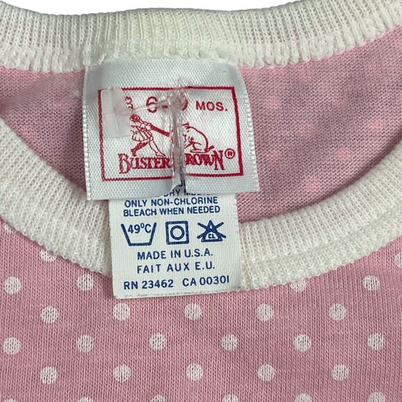 VTG 70s 80s Buster Brown Baby Pink Polka Dot Shirt Size 6-9 months Cute - Picture 2 of 4